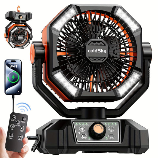 20000Mah Battery Powered Camping Fan - Dual Motor, 8-Speed with Remote Control & 4 LED Lanterns, Portable Outdoor Fan with Hook for Tent, Power Outage, Construction Site, Camping Gear And Equipment