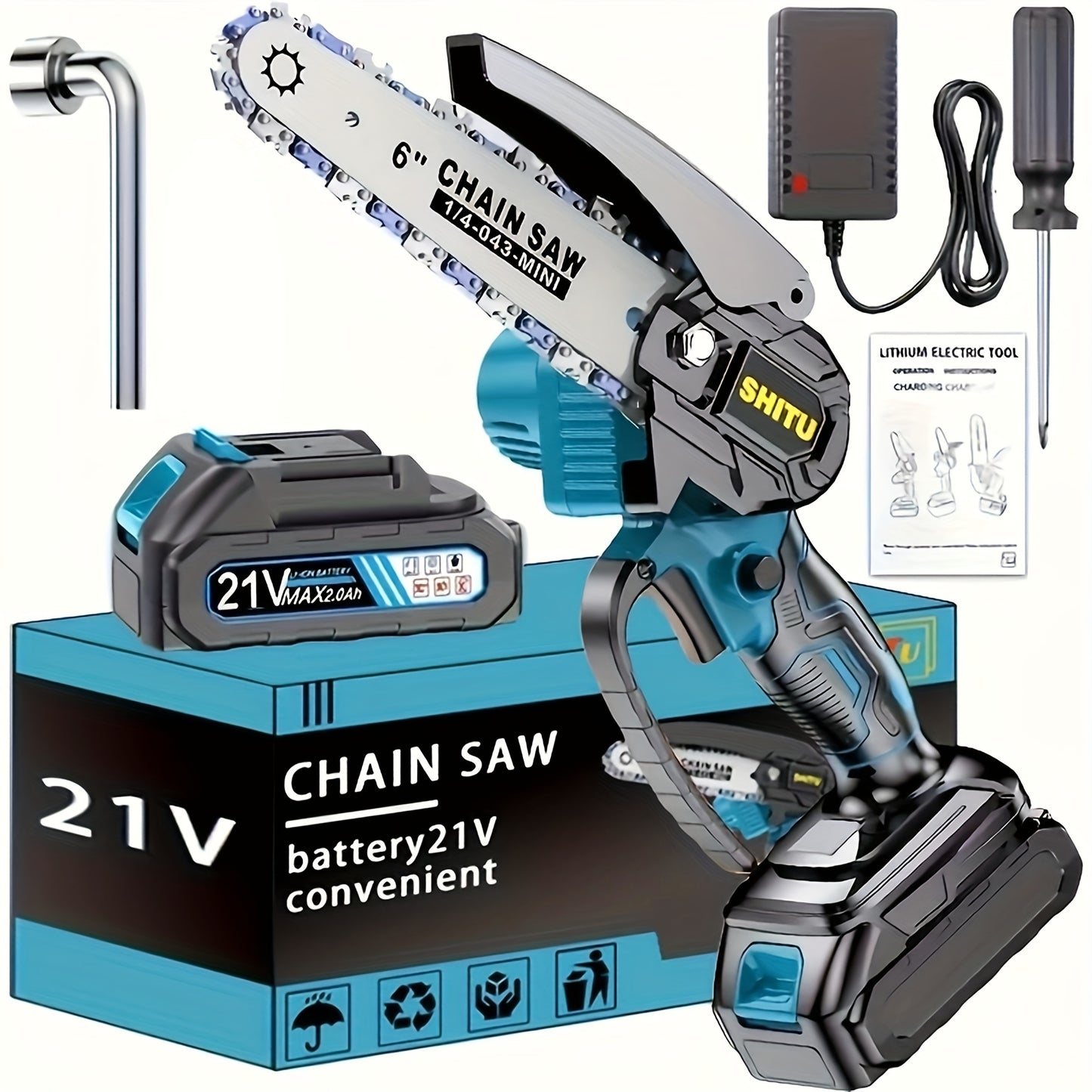 Mini Cordless Chainsaw, Lightweight & Portable Handheld Electric Tree Cutter with Splash Guard, Security Lock, Optional Rechargeable Battery, and Safe Trimming for Quick Cutting of Tree Branches, Courtyard, Household, and Garden, Gifts for Men