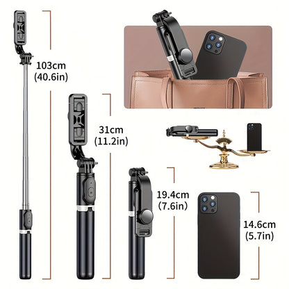 40-inch Extendable Phone Selfie Stick, Professional Floor Stand Designed for Live Streaming with Wireless Remote Control Smartphone Tripod, 360° Rotatable, Stable Anti-Shake Handheld Monopod Perfect for Travel and Outdoor Vlogging and Broadcasting, Suita