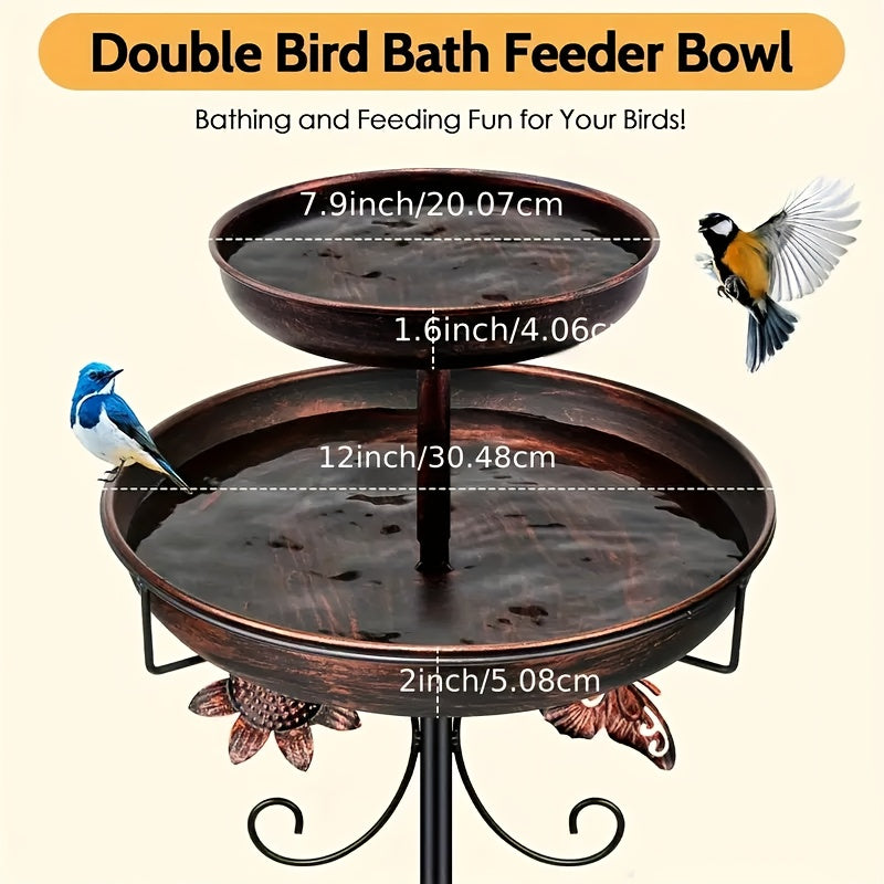 42 Inch Heavy-duty Metal Double-layer Bird Bath Tub -7.9 Feet Plus 12 Inches Double-layer Large Capacity Water Collection Feeding Basin, 5-claw Stable Base, Durable, Courtyard Decoration, Easy to Install And Clean, Multifunctional Bird Feeder