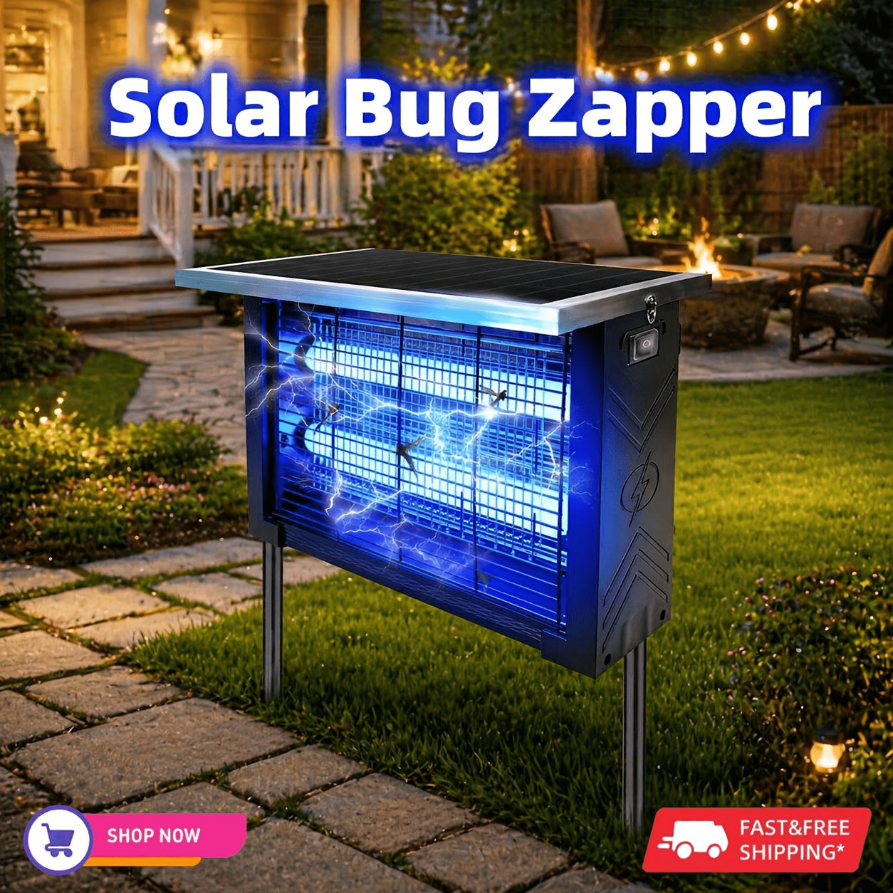 Solar-powered Outdoor Insect Killer, 4500V Electric Shock Insect Killer, Wireless Portable Camping Insect Killer With Panel Sensor, Moth Trap, Fly Killer, Electric Shock Trap, Perfect For Home, Patio, And Backyard.