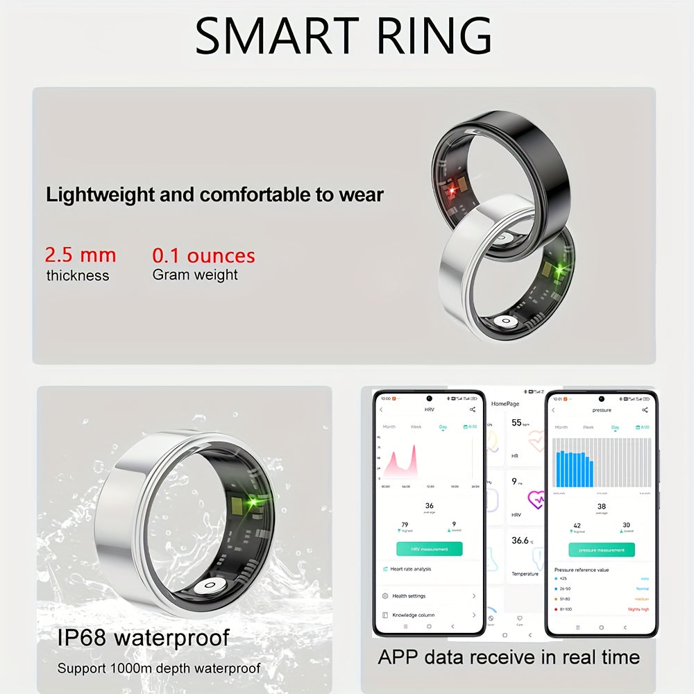 Smart Ring for Men Women, Activity and Fitness Tracker with Steps, Calories, Sleep Tracking, Exercise Monitoring for iPhone Android, IP68 Waterproof Smart Rings, Fitness Ring, Health Tracker Ring - Mother's Day Gifts, Birthday Gifts